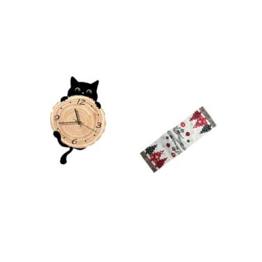Imagem de Fenteer Relógio de Parede Leve E Fácil, Perfeito para Escritório, Quarto Infantil, Quarto de Casa, com Toalha de Mesa Natalina de Inverno para Armário,