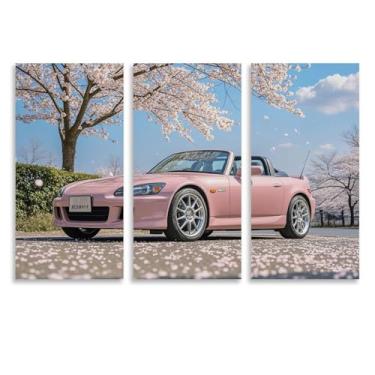 Imagem de HouLaiZhe Pôster de arte em tela de carro flor de cerejeira S2000 JDM para sala de estar, quarto, decoração de casa, escritório, pintura, pôsteres (40 x 80 cm) × 3)