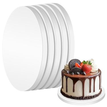 Imagem de Cmkura Pacote com 5 tambores de bolo de 20 cm, 1/5.1 cm de espessura, papelão branco, círculos ondulados, base resistente, bandeja de prato com classificação alimentar, suprimentos de decoração para