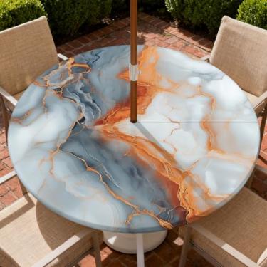 Imagem de COTAIL Toalha de mesa redonda para uso ao ar livre com zíper e orifício para guarda-chuva, toalha de mesa elástica à prova d'água a óleo para pátio, piquenique, acampamento, jardim, serve para mesa