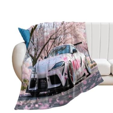 Imagem de HouLaiZhe Cobertor Super Macio Flanela JDM Carro Esportivo Sup Flores de Cerejeira Cobertores de Refrigeração Leve para Sofá-Cama Cadeira Sofá Carro Viagem ao Ar Livre Leve Quente 152 cm x 203 cm