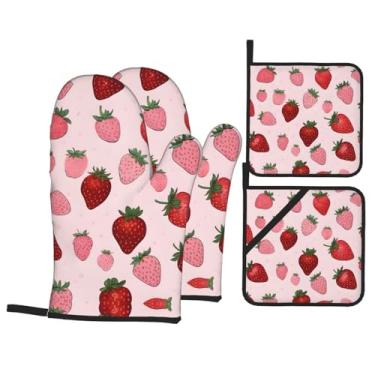 Imagem de Conjunto de luvas de cozinha estampadas com suporte de tampa, luvas de forno resistentes ao calor para manusear panelas quentes, grelhar, churrascos, kit de 4 peças.