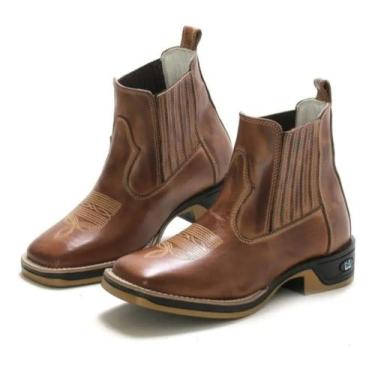 Imagem de Bota Feminina RR Botas Texana Country em Couro Cano Curto Bico Quadrad