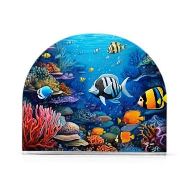 Imagem de Wassud Porta-guardanapos de acrílico colorido para recifes de peixes, dispensador de guardanapo de papel moderno em forma de U para mesa, cozinha, sala de jantar, bancada 1 peça (comporta 50-60