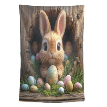Imagem de STAYTOP Tapeçaria de parede de coelho fofo de Páscoa, tapeçarias para decoração de casa, dormitório, sala de estar, quarto, tapete de parede (60 × 40 pol)