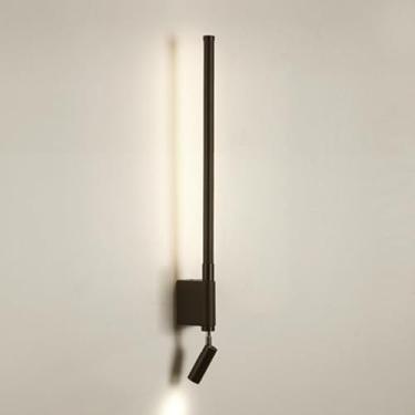 Imagem de Luminária de parede para leitura ao lado da cama, aplique de parede linear ultrafino em metal com detalhes canelados e ajuste de altura, luminária decorativa para quarto.