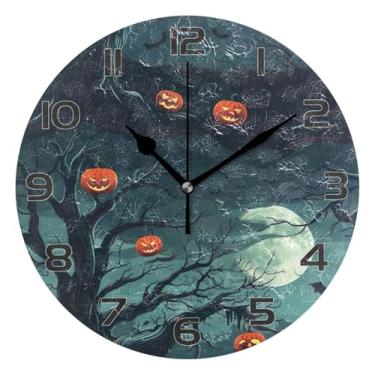Imagem de YETTASBIN Relógio de parede noturno assustador de Halloween, silencioso, sem tique-taque, operado por bateria, relógio redondo decorativo criativo para cozinha, sala de estar, banheiro, decoração de
