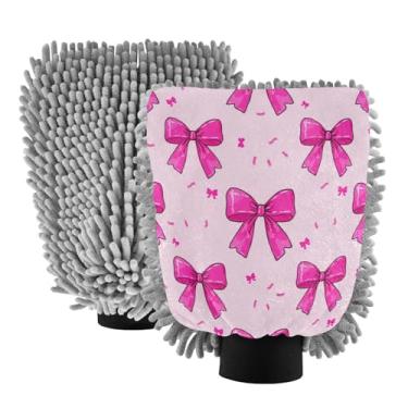 Imagem de STAYTOP Lindas luvas rosa para lavagem de carro, 2 peças, luvas de microfibra de chenille, sem arranhões, panos de esponja de lavagem ultra absorventes para carros, limpeza doméstica - M