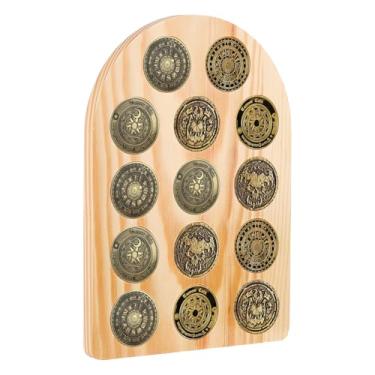 Imagem de FINGERINSPIRE 14 Holes Wood Coin Display Boards 5.9x8.2inch Wheat Color Arch Shape Challenge Coins Display Holder Wooden Collectible Coin Holder Board for Collection Storage Organization
