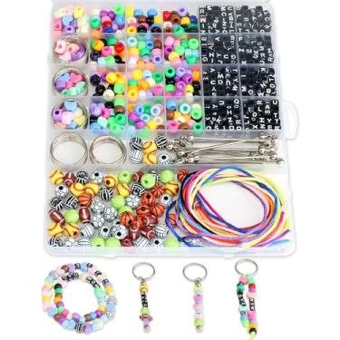 Imagem de WoBiogHo 675 peças, kit de fabricação de chaveiros, contas ajustáveis, contas em forma de coração, sonhadores, processo de fabricação de joias, pulseira, chaveiro, mochila, acessórios para presente