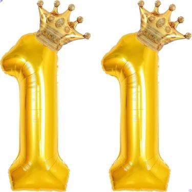 Imagem de 11 balões com números dourados de 101,6 cm para decorações de aniversário de 11 anos para meninas e meninos, balões gigantes de 11 anos Mylar