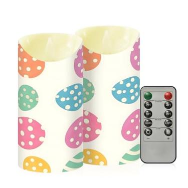 Imagem de Wassud Pacote com 2 ovos de Páscoa coloridos velas sem chama com controle remoto, velas realistas cintilantes com temporizador, velas decorativas para Natal, casamento, festa, decoração de casa média