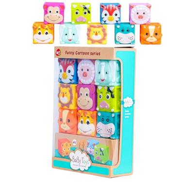 Imagem de Cubos de Atividades Funny Cartoon Series, Brinquedo Educativo com 9 Cubos Macios de Animais, Vinil Macio, 6x5.5x5.5cm, para Bebês