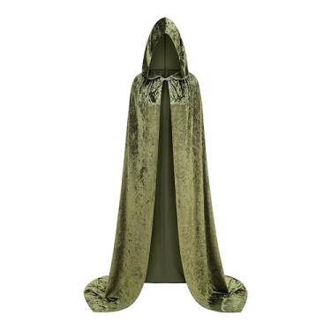 Imagem de HAPNBCELE Capa medieval de veludo com capuz para mulheres e homens, fantasia renascentista para adultos, festa de máscaras de Halloween (verde, 55,11 polegadas/140 cm)