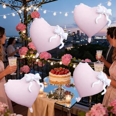 Imagem de 1 peça de balões em forma de coração com laço Dia dos Namorados - Love You Princess decoração de balão para feliz aniversário galentines chá de bebê decorações de festa romântica noite especial (rosa