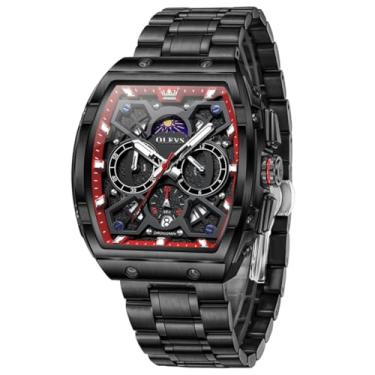 Imagem de OLEVS Relógios masculinos analógicos, quartzo, luxuoso, diamante, à prova d'água, cronógrafo, aço inoxidável, mostrador grande, quadrado, data, fase da lua, numerais romanos, relógio social masculino