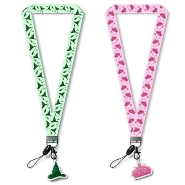 Imagem de Conjunto de cordão rosa e verde de bruxa e princesa – Lindos cordões de crachá com pingentes, alças de pescoço para cartões de identificação, chaves, telefone e porta-carteira (pacote com 2)