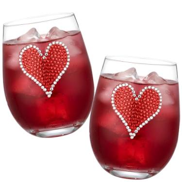 Imagem de Remerry 2 peças de taça de vinho sem haste com strass coração vermelho 547 g, copo de cristal de coração com joias para aniversário de casamento, vinho