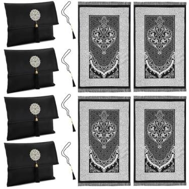 Imagem de Mindsoft Pacote com 4 tapetes de oração muçulmanos, tapete de oração portátil com tapete de oração, bolsa de viagem e contas de oração, presente de Ramadã, presentes islâmicos para homens, mulheres e