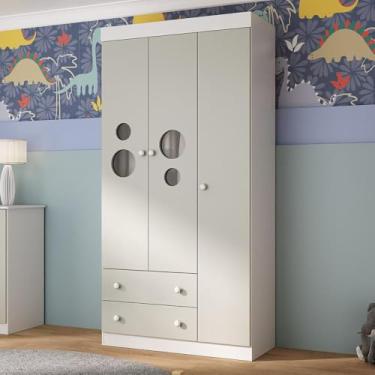 Imagem de Guarda-roupa Infantil 92cm com Vidro 3 Portas e 2 Gavetas Pirulito Multimóveis Mp4467 Branco/off White