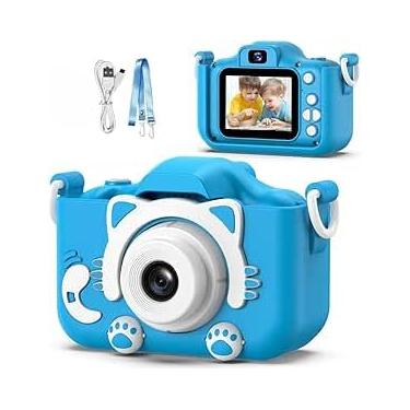 Imagem de Câmera Digital Infantil Azul – Portátil, Recarregável, com Tela LCD, Jogos e Vídeo HD – Antichoque, Fácil de Usar – Presente Criativo para Crianças 4 a 12 Anos (Azul)