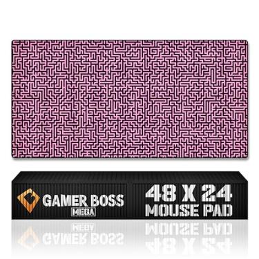 Imagem de Gamer Boss - Mouse pad para jogos com bordas costuradas, tapete de mouse de base de borracha antiderrapante, mousepad de pano premium, tapete de mesa para laptop, computador e PC, 122 x 61 centímetros e 4 mm de espessura (mega, labirinto rosa)