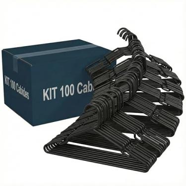 Imagem de Kit 100 Cabides Slim, Preto, Material Resistente, Antideslizante, 37 cm x 15 cm, Espessura 5 mm, Design Compacto para Roupas e Vestuário