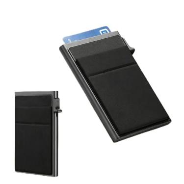 Imagem de Carteira masculina com bloqueio automático de pop-up, carteira de alumínio com bolso frontal com ejetor de cartão seguro para uso diário e em viagens, Preto, Carteira com bloqueio