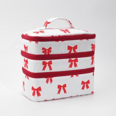 Imagem de Bolsa de maquiagem Millennium Style, bolsa de armazenamento de maquiagem com compartimento independente portátil de três camadas, fecho de zíper de grande capacidade para beleza e produtos de higiene