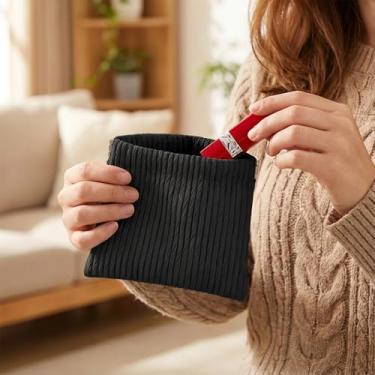 Imagem de Mini bolsa de maquiagem magnética para viagem, bolsa com fecho elástico para organização de bolsa, bolsa cosmética portátil para batom, Preto