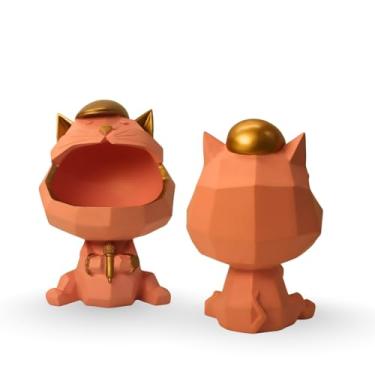 Imagem de SMOKEY COCKTAIL Estátua de decoração de armazenamento de gatos para decoração de casa | Perfeita para presentear | Escultura moderna de resina para mesa de entrada, escritório, tigela de doces