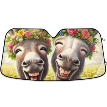 Imagem de Toldo de sol personalizado com estampa engraçada de burro fofo para para-brisas de carro, caminhão retrátil e dobrável, protetor de para-brisa automotivo, proteção S, 134,6 cm x 59,7 cm