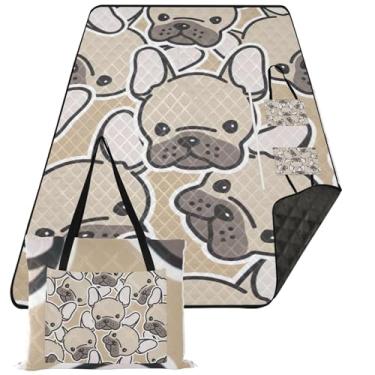 Imagem de TSENQUE Cobertor de praia à prova de areia para cães buldogue francês pug impermeável impressão cobertor de acampamento para grama tapete dobrável cobertor de piquenique 152 cm x 203 cm