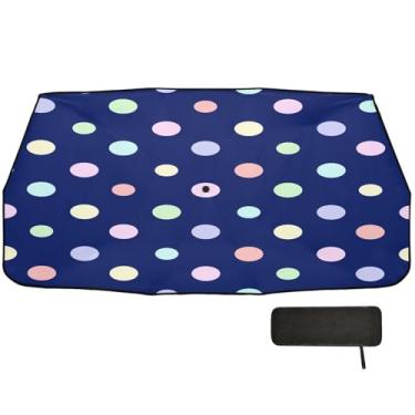 Imagem de Guarda-chuva azul de bolinhas coloridas arco-íris para-brisa sombra de sol proteção de isolamento térmico proteção solar para janela de carro 147 x 75 cm material de carro
