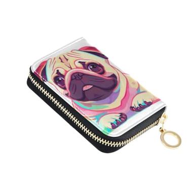 Imagem de Carteira feminina de arte pop fofa para cachorro Pug com porta-cartões de crédito, bloqueio de RFID, minimalista, carteira com zíper