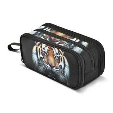 Imagem de Estojo grande para lápis com estampa animal de rosto de tigre bolsa de lápis com zíper bolsa de armazenamento de lápis adolescentes meninas bolsa de caneta menino estampa floral faculdade escola