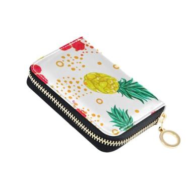 Imagem de Carteira feminina com flores de hibisco vermelho abacaxi, carteira pequena para cartão de crédito, bloqueio de RFID, carteira minimalista com zíper e bolso para moedas