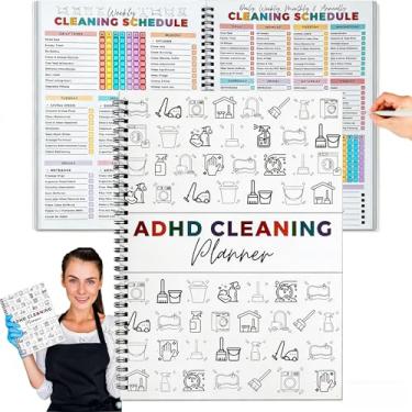 Imagem de Agenda de limpeza TDAH para adultos e adolescentes, agenda de limpeza diária e semanal e mensal sem data, caderno de lista de verificação, diário organizador de tarefas domésticas para casa e família
