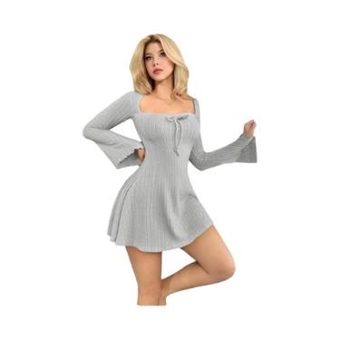 Imagem de Vestido casual europeu e americano de outono e inverno em cor sólida -