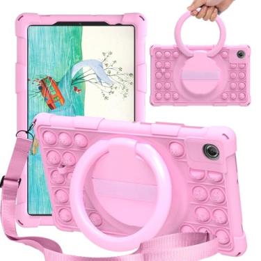 Imagem de HminSen Capa para tablet Lenovo Tab One de 8,7 polegadas 2025 (TB305FU), capa ajustável de silicone macio para crianças para tablet Lenovo Tab K9 de 22 cm com alça de ombro (rosa)