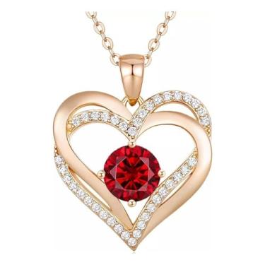 Imagem de Colar em forma de coração para mulheres e esposas, joia de ouro rosa, presente de Dia dos Namorados e Dia das Mães, colar de namorada, 40cm-45cm, Aço inoxidável, Sem Pedra Preciosa