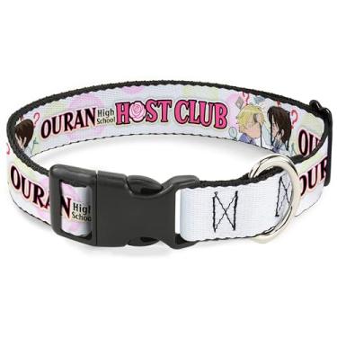 Imagem de Coleira para animais de estimação Crunchyroll, fivela de plástico para coleira de cachorro, postura Ouran High School Chibi Tamaki e Haruhi e logotipo branco, 24 a 33 cm de largura