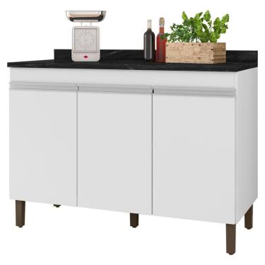 Imagem de Balcão Gabinete 119cm 3 Portas com Tampo Karen Branco - SSX Multicoisas