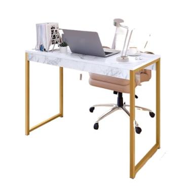 Imagem de Mesa Escrivaninha Escritório Estilo Industrial para Computador(MARMORE/DOURADO,MENOR 74X40)