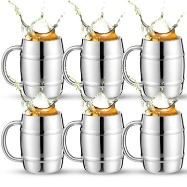 Imagem de Ninehaoou 6 peças de aço inoxidável 304 canecas de barril de 425 g de parede dupla copo de café caneca de cerveja com alça para festa, viagem, copo de chá, isolado frio, bebidas quentes