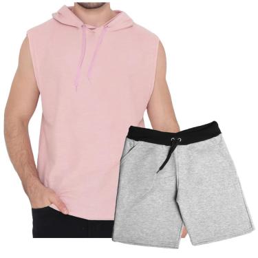 Imagem de Conjunto Masculino Shorts Bermuda Moletom E Camiseta Regata Com Capuz Plus Size G1 A G5-Unissex
