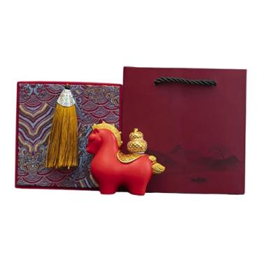 Imagem de Bothyi Escultura de estátua de cavalo, peça colecionável criativa e moderna, ornamento de mesa, decoração Feng Shui para entrada, lareira, armário ou, Caixa de Abóbora com Listras Vermelhas