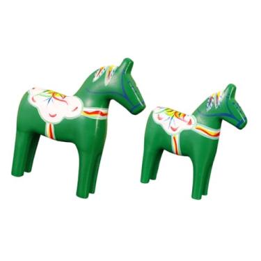 Imagem de Ｂｅｓｇａ Conjunto de 2 Estátuas de Cavalo para Decoração de Casa, Artesanato em Madeira, Lembrança Decorativa, Ornamento de Mesa, Estatueta de Animal para, Verde