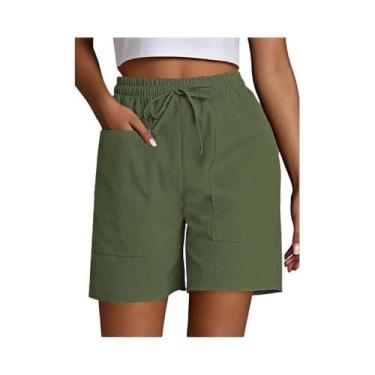 Imagem de Bermuda Feminina De Cintura Alta Com 4 Polegadas, Corte Solto, Casual,