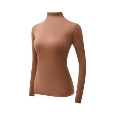 Imagem de Camiseta Térmica Feminina De Manga Longa Com Alta Elasticidade E Gola 